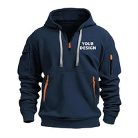 European New Men's Sports Zipper Arm Pocket Loose Casual Sweatshirt Customize Your Logo Dropped Shoulder Hooded Jacket Pullover