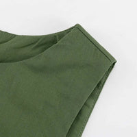Oymimi Elegant Green Cotton Women's Dress Fashion O-Neck Sleeveless Dresses Casual New High Waist A-Line Mid-Calf Dresses Female