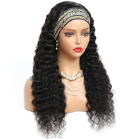 Headband Wig Human Hair Wigs Wear and Go Glueless Wig Curly Deep Wave Headband Wig Machine Made Wig Natural Color 250%