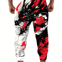 Autumn Men's New Chinese Loong Printed Soft and Comfortable Drawstring Pants Outdoor Urban High Street Pants