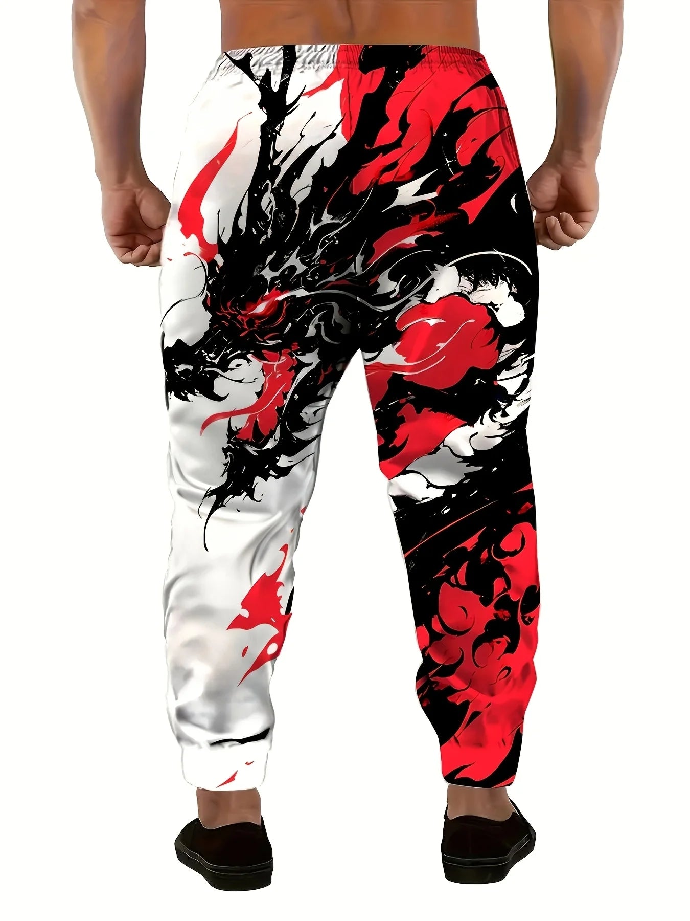 Autumn Men's New Chinese Loong Printed Soft and Comfortable Drawstring Pants Outdoor Urban High Street Pants