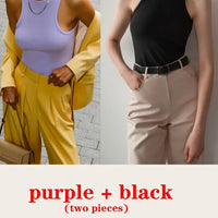 Women's Corset Summer 100% Cotton Crop Top Y2k Knitted Camis O Neck Knit Camisole Sleeveless Vest Solid Slim Tank Tops Women