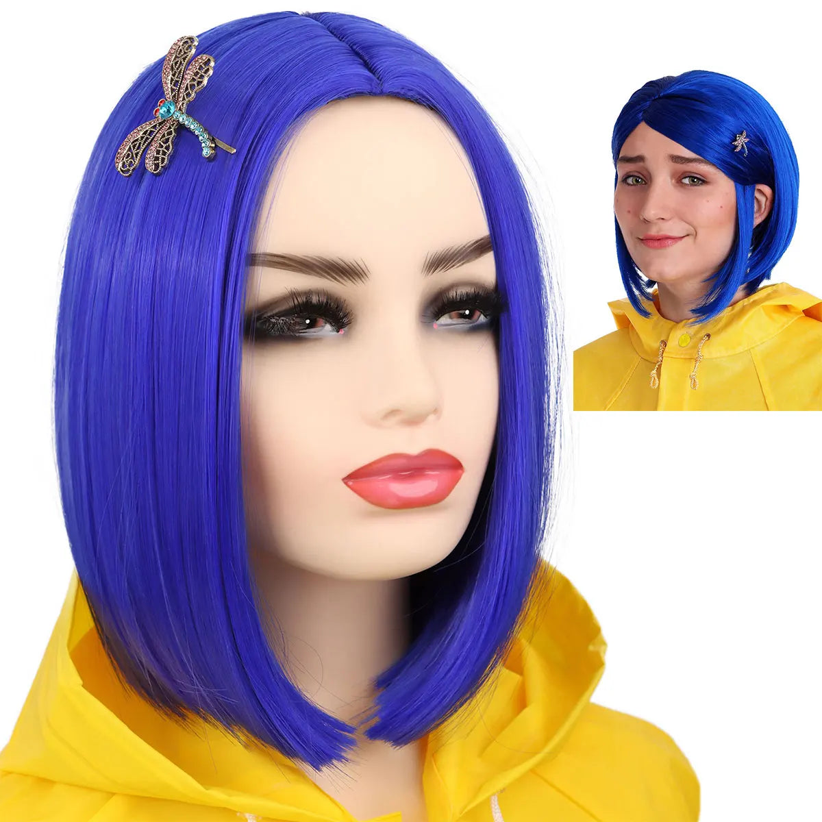 Synthetic Short Straight Bob Wig Middle Part Heat Resistant Synthetic Wigs for Halloween Cosplay Party