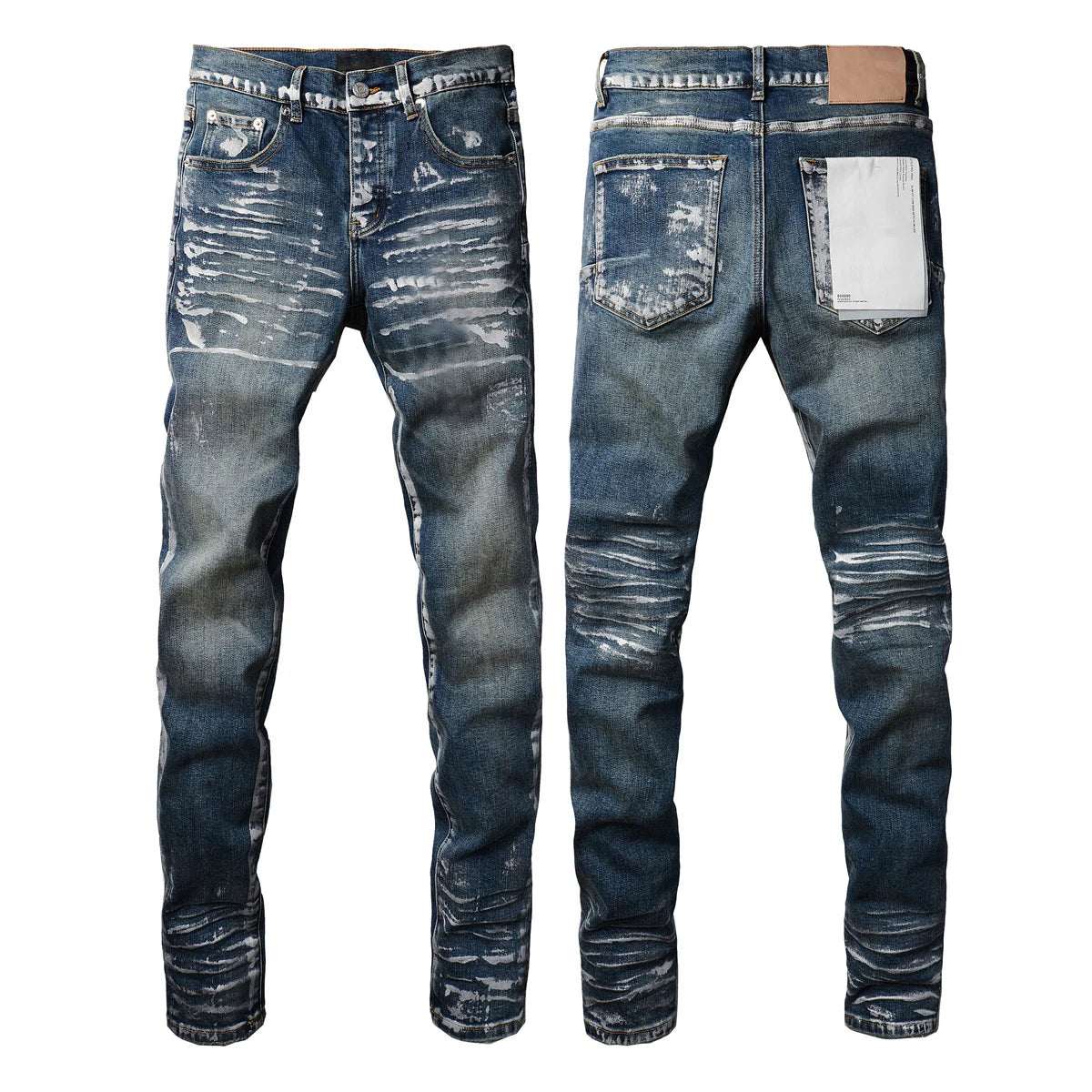 2025 Jeans Man's High Street Blue Ripped Distressed Skinny Jeans Low Rise Denim Trousers Fashion Repair Pants 9003