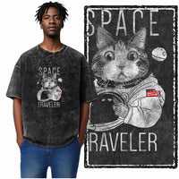 COOLMIND DB cat Printed Cotton Acid Washed Exclusive Graphic Unisex T Shirt Cool Streetwear Men Tshirts Big Size Tee for men