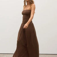 Mozision Off-shoulder Strapless Pleated Sexy Maxi Dress Women Fashion Backless Sleeveless High Waist Ruched Long Dress Elegant