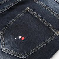 Men y2k Stretchy Denim jeans Ripped Skinny Letter Print elastic waist Casual pants for men Hole Slim Fit Denim Hip Hop Trousers