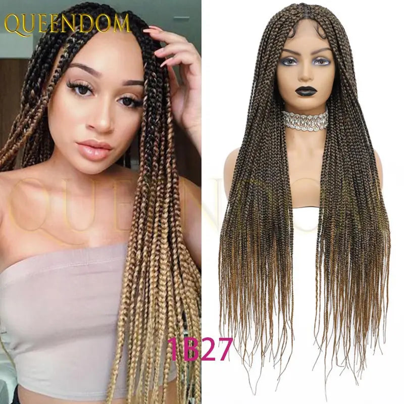 36'' Blonde Synthetic Long Cornrows Box Braided Full Lace Front Wig for Black Women Straight Lace Front Braiding Hair Wig