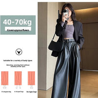 High Waist Wide Leg PU Leather Pants Women's Suit Casual Floor Length Trousers Autumn Winter New Style Loose Fit Long Pants