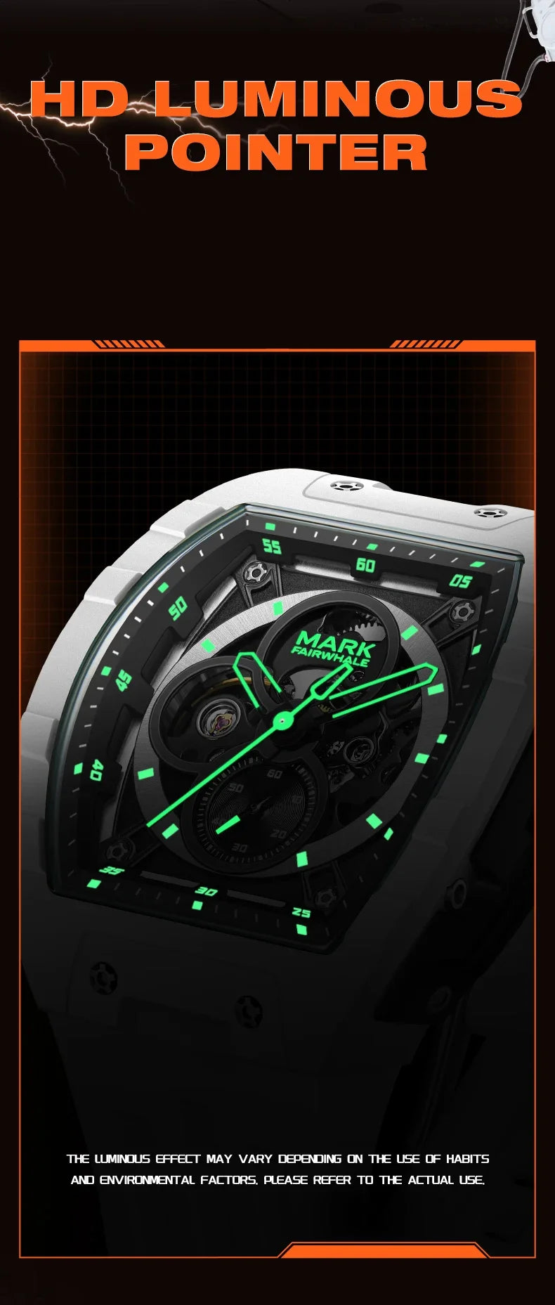 Mark Fairwhale 6014 Brand Rubber Strap Waterproof Luminous Men's Automatic Mechanical Watch Barrel Shape Watches for Men