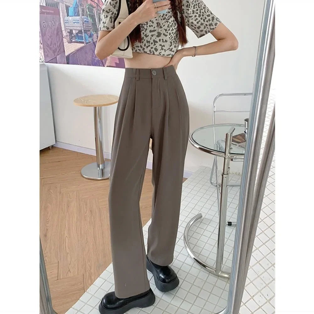 High Waist Draped Suit Pants for plus Size Women Spring Autumn Design Sensation Floor Length Casual Straight Wide Leg Long Pants