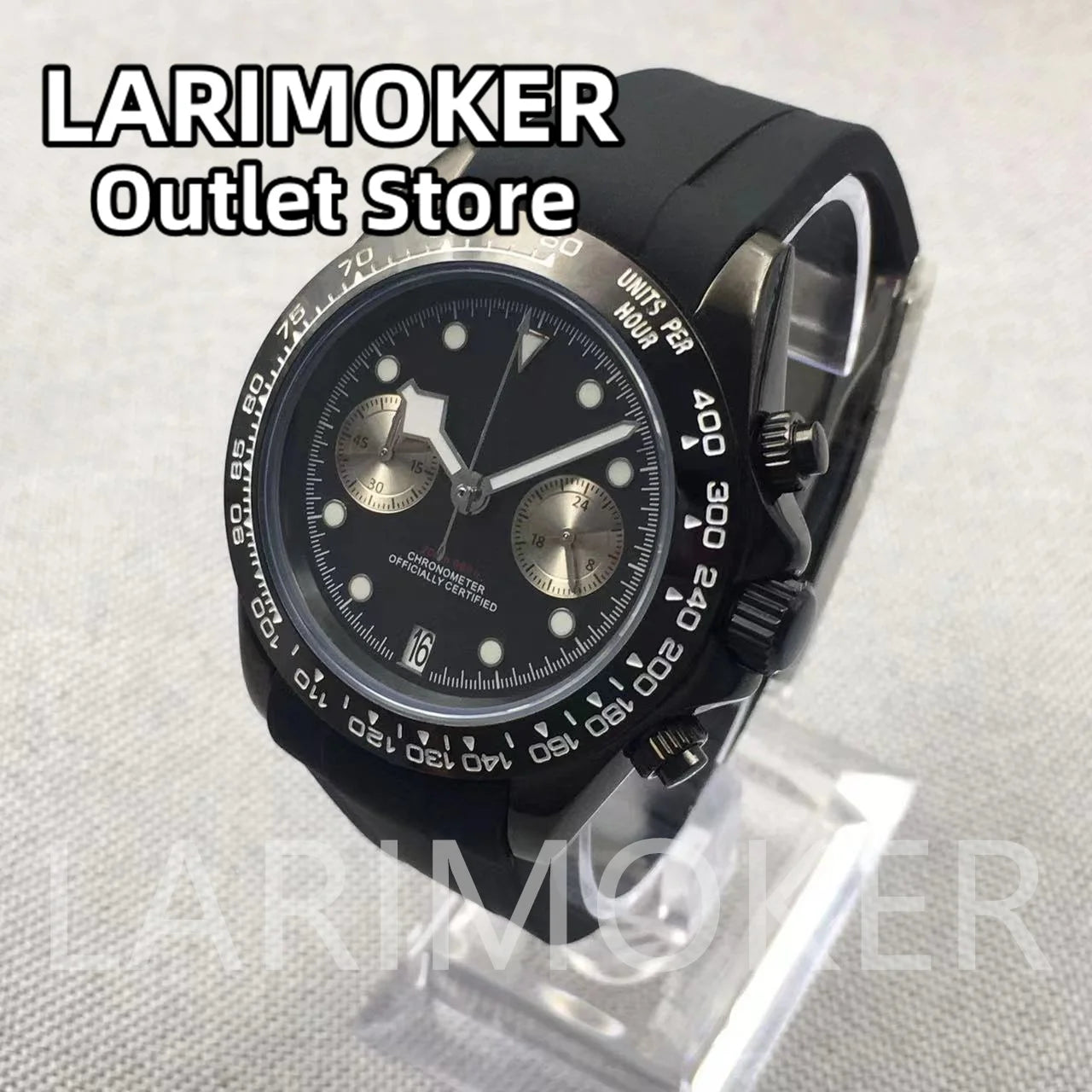 LARIMOKER 39mm Chronograph VK64 Quartz Watch For Men Sapphire Glass Luminous Hand Blue Black White Pink Rubber Bracelet Watch