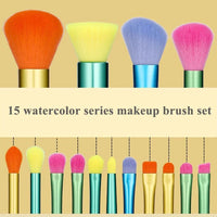 Makeup Brushes 15Pcs Colourful Makeup Brush Set Foundation Contour Blush Concealers Eye Shadow Blending Make Up Brush Kit
