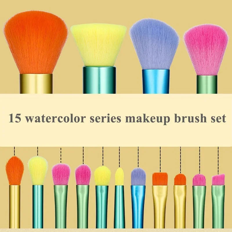 Makeup Brushes 15Pcs Colourful Makeup Brush Set Foundation Contour Blush Concealers Eye Shadow Blending Make Up Brush Kit