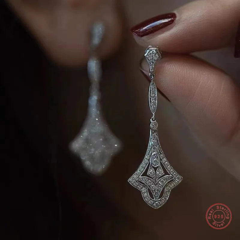 Luxury 925 Sterling Silver Simulated Diamond Drop Earrings for Women Engagement Earrings Jewelry Cocktail Lovely GIRL GIFT