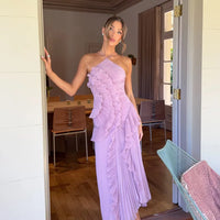 Elegant Purple Halter A Line Prom Gowns Ruffles Tiered Backless Party Gown Summer Vacation Chiffon Long Evening Dress