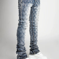 Men's denim fashion personality straight leg men's pants European and American fashion Instagram hot item elastic pearl denim la