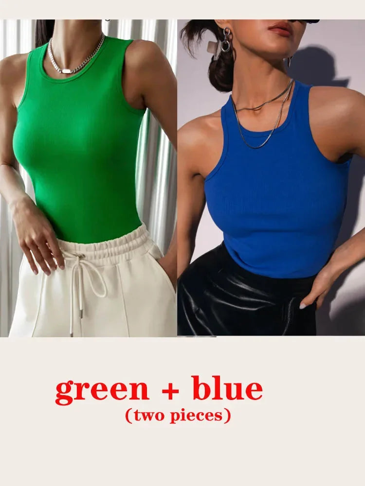 Women's Corset Summer 100% Cotton Crop Top Y2k Knitted Camis O Neck Knit Camisole Sleeveless Vest Solid Slim Tank Tops Women