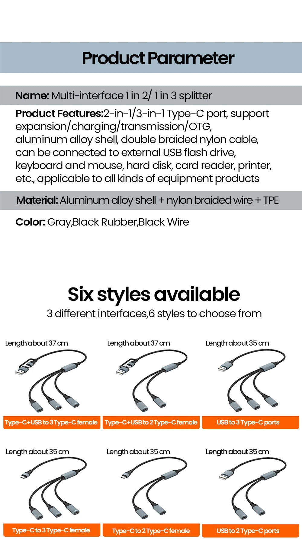 USB Type C HUB Multiple Splitter Adapter OTG Data Transfer 3/2 Port USB Power Charging Hub Cable Connector Adapter