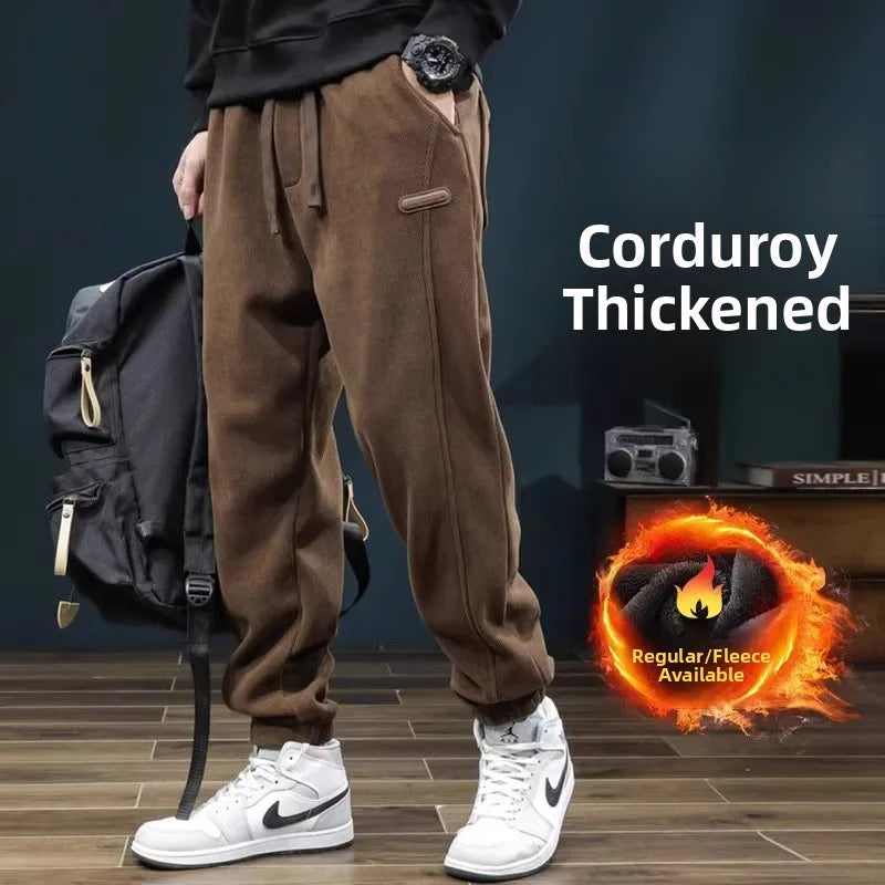 Men's Autumn Winter Thiened Fce Lined Corduroy Pants Loose Sports Casual High Street Trend Wear Resistant Dir Long Tro...