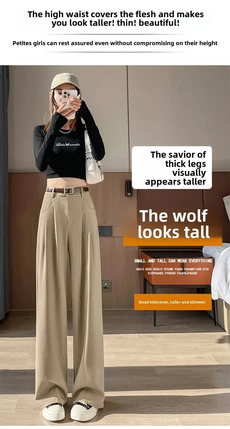 High Waist Slim Fit Straight Leg Suit Pants Wide Leg Casual Trousers Women's Autumn New Arrival Red Color Business Office Wear