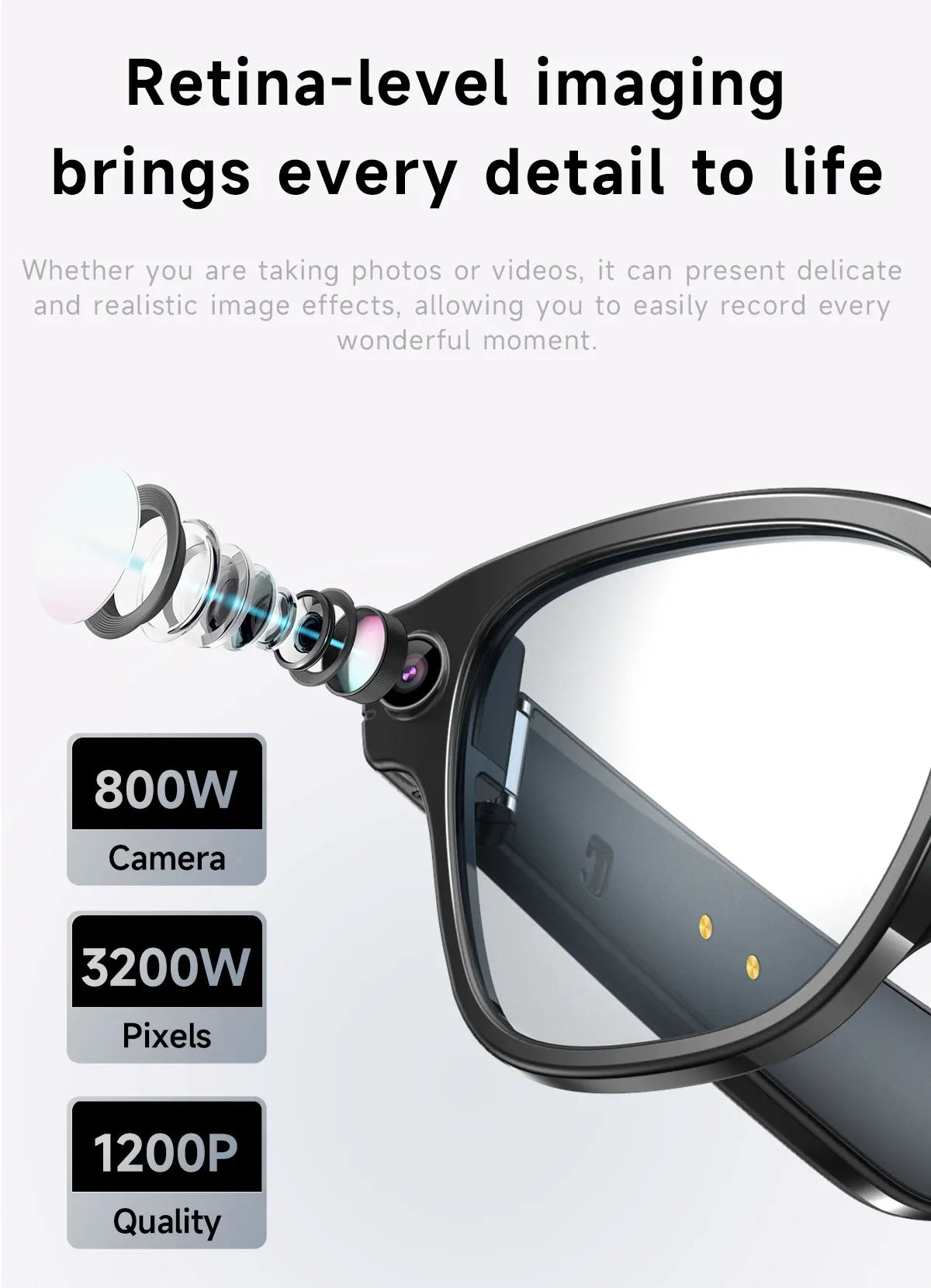 Smart Video Glasses Myopia Prescription Anti Shake Video Recording WIFI Bluetooth Transmission Object Recognition Smart Glasses