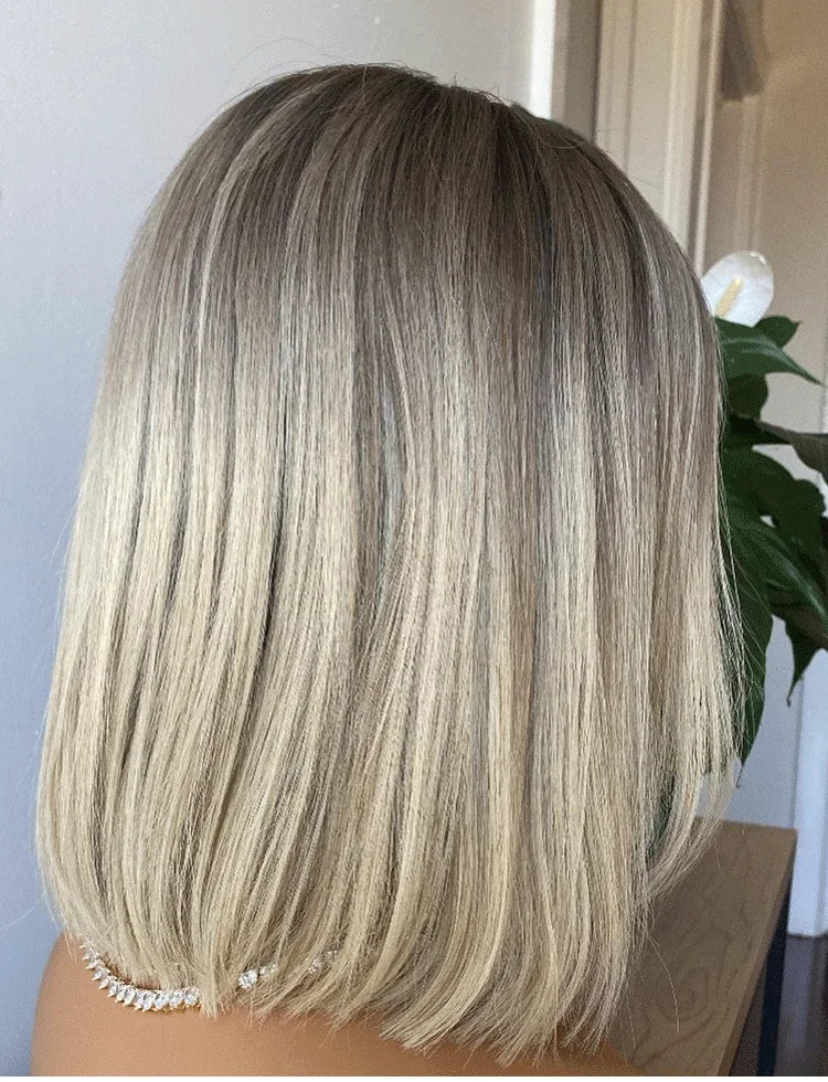 Synthetic Wig Hair Highlight Ash Blonde Straight Bob For Woman Lace Front Wig Bang Brazilian Hair Short Bob Wig