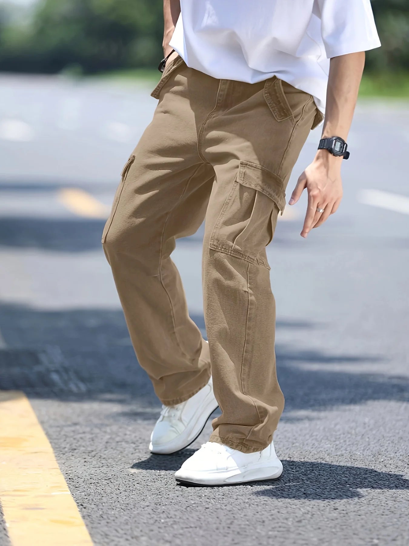 Men's multi pocket denim work pants straight leg denim pants
