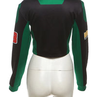 Cutenew Panelled Feather Women Coats New Letter Print Patchwork Buttons Full Sleeve Zip-up Crop Jackets Female Street Outwear