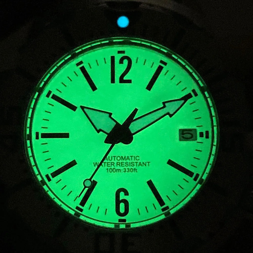 42mm Tandorio Monster Watches 20ATM Waterproof NH35ADiver Automatic Watch Men Sapphire Green Luminous Dial Steel Bracelet