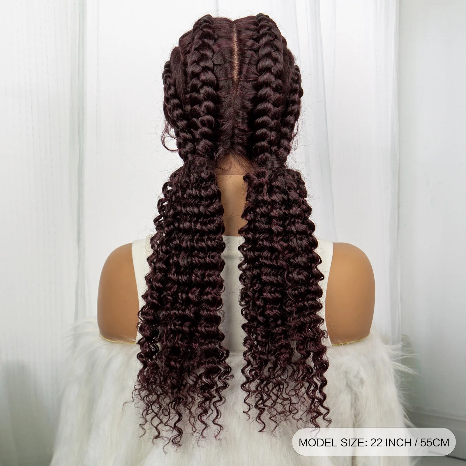 22inch Cornrow Braided Wigs Synthetic Lace Front Braids Wigs with Baby Hair 2 Curly Ponytail Braided Wigs for Black Women