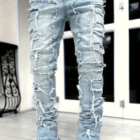 Y2k hip-hop style fringed jeans, men's casual street style stretch jeans