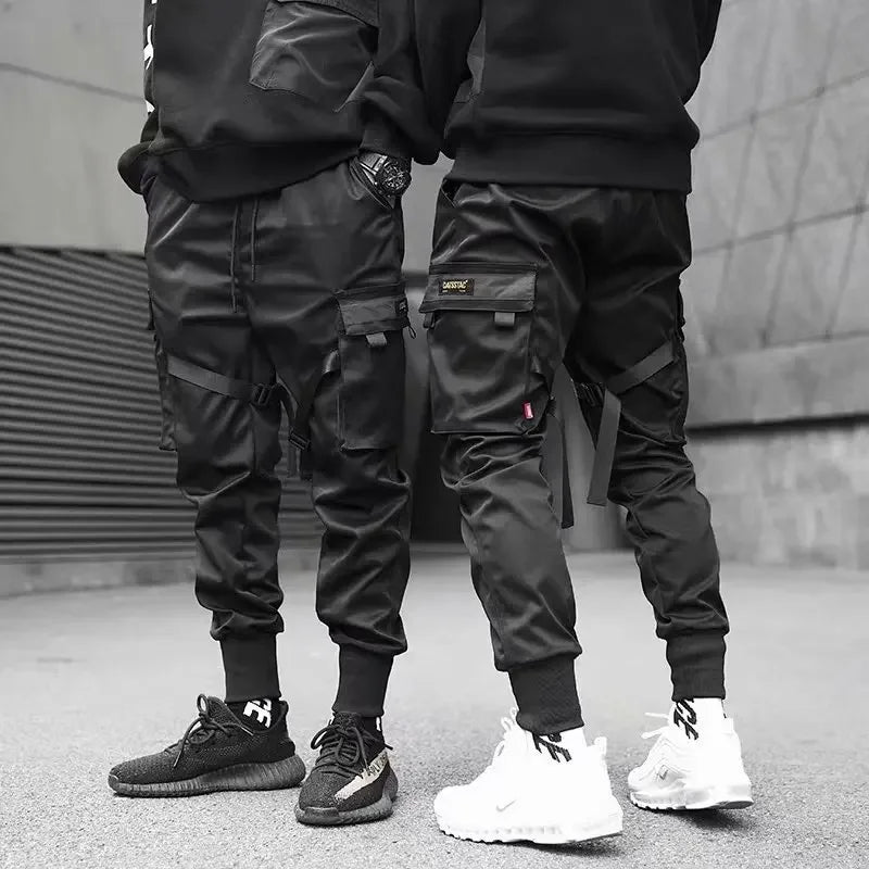 Trendy Men's Loose-fit Cargo Pants Autumn Winter Bell Bottoms Multiple Pockets Casual Style Street Dance Fashion