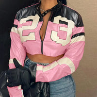 Women's Red Faux Leather Bomber Jacket - Zipper Short Coat for Christmas/New Year Party & Casual Outfits