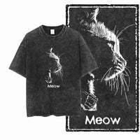 COOLMIND DB cat Printed Cotton Acid Washed Exclusive Graphic Unisex T Shirt Cool Streetwear Men Tshirts Big Size Tee for men