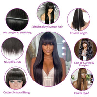 Bone Straight Human Hair Wig With Bangs For Women 30 Inch Brazilian 3x1 Lace Wigs Glueless Wig Human Hair Natural Black Color