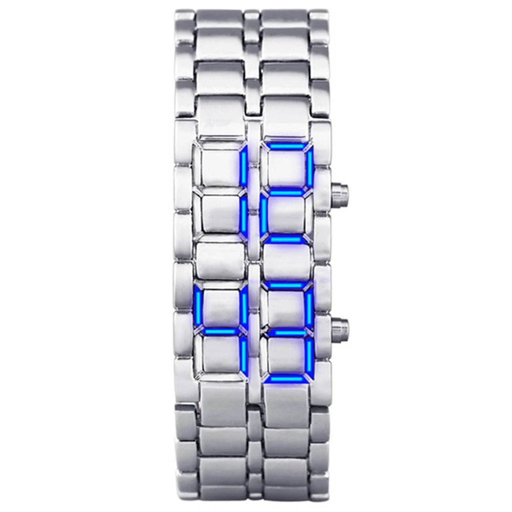 Fashion Mens Digital Lava Wrist Watch Men Black Full Metal Red Blue LED Display Watches Gifts for Male Boy Sport Creative Clock
