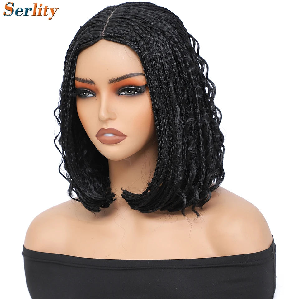 New Style Bob Box Braided Wigs For Black Women 12inches Synthetic Box Braids Crochet Hair Wigs On Sale Clearance Short Black Wig