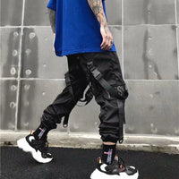Joggers Cargo Pants for Men Casual Hip Hop Hit Color Pocket Male Trousers Sweatpants Streetwear Ribbons Techwear Pants
