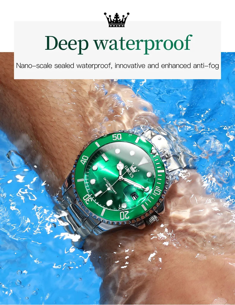 OLEVS 5885 Top Brand Classic Men's Quartz Watch Luminous Hands Calendar Display Stainless Steel Strap Waterproof Men's Watch