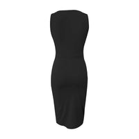 Summer Sexy Solid Sleeveless V-Neck Women Dress Hip Slim Fit Ruched Bodycon Skirt Fashion Simple Ladies Evening Party Dress