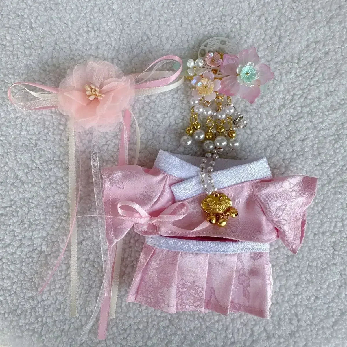 For 15/17cm Labubu Doll Accessories Labubu 3.0 Outfit Korean Traditional Style Dress Set with Hair Clip Doll Clothes