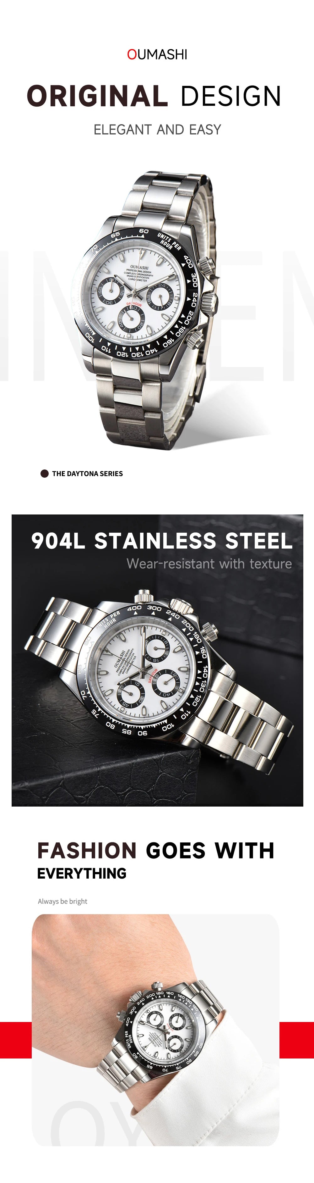 OUMASHI VK63 Man luxury panda watches Sports Quartz Watch Sapphire Stainless Steel Waterproof  Chronometer for vk63 Movement