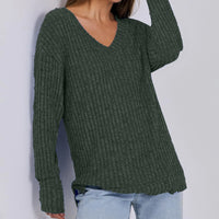 Women's Long Sleeve V-Neck T-Shirt Pit Stripe Milled Fashion Temperament Top