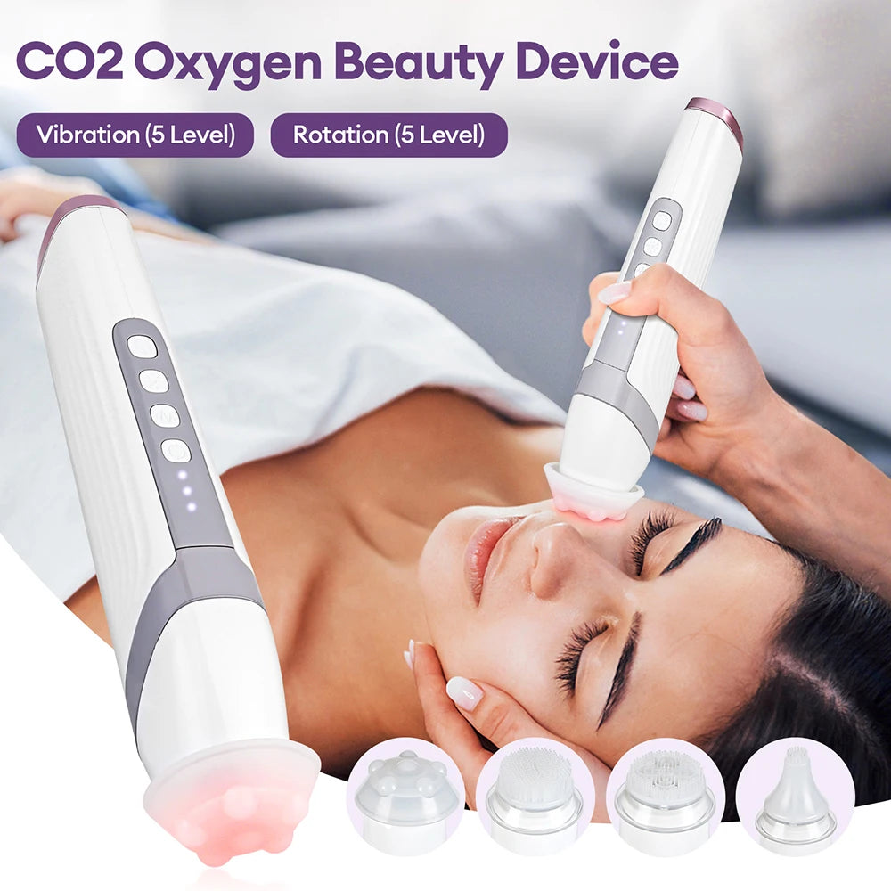 New CO2 Oxygen Bubble Pen 5 Gear Vibration Oxygen Bubble Beauty Tool Deep Cleansing Pores Exfoliate LED Photon Skin Care Machine