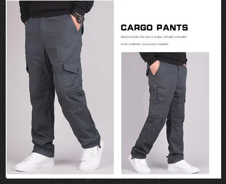Autumn Winter Mens Cargo Pants Fleece Warm Trousers Cotton Pants Insulated Hiking Running Pants Man Multiple Pockets