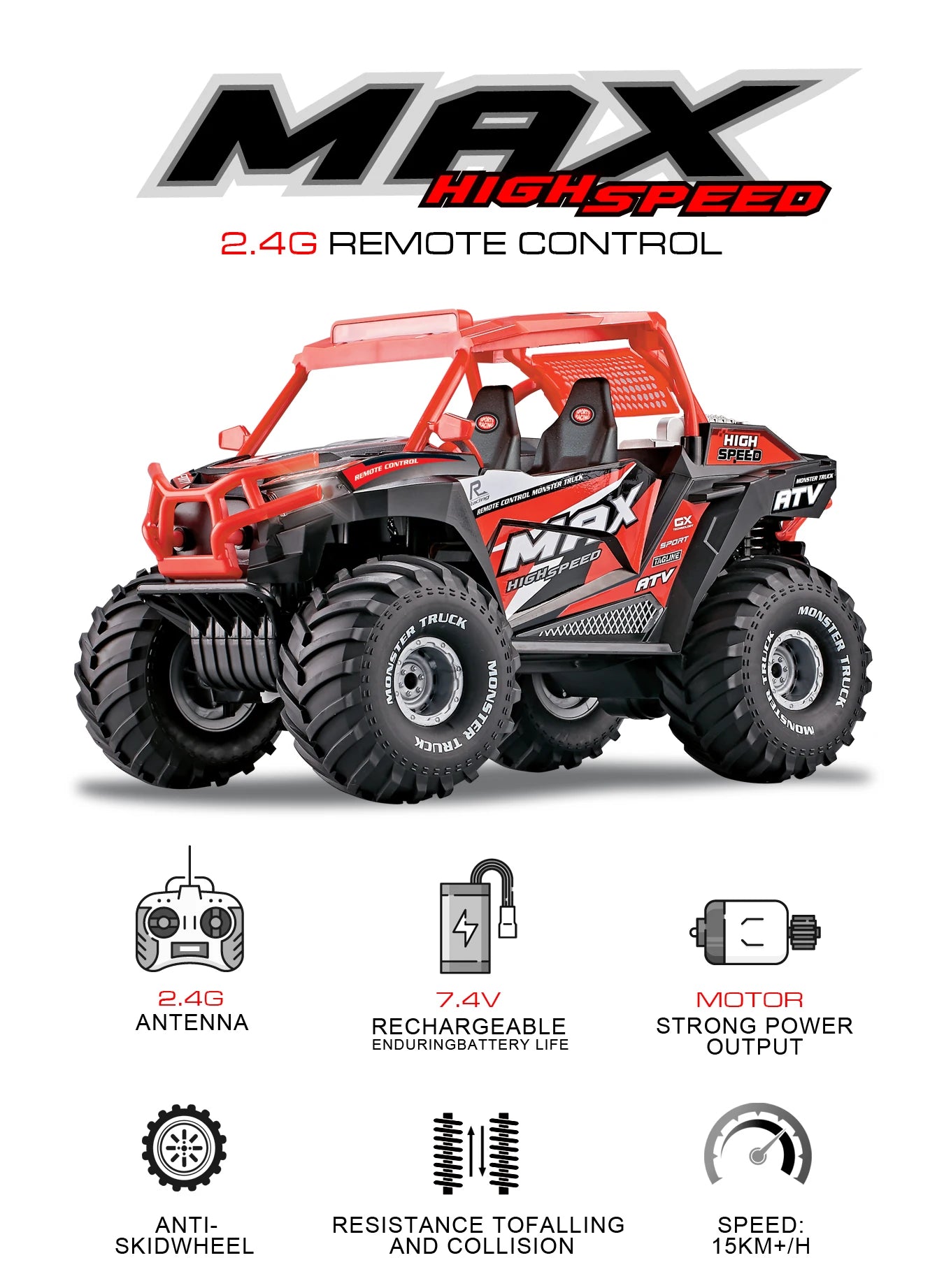 RC Car for Kids, 4WD Buggy Alloy, High Horsepower, Climbing, Rechargeable, Drop Resistant, Toys for Boys, Racing