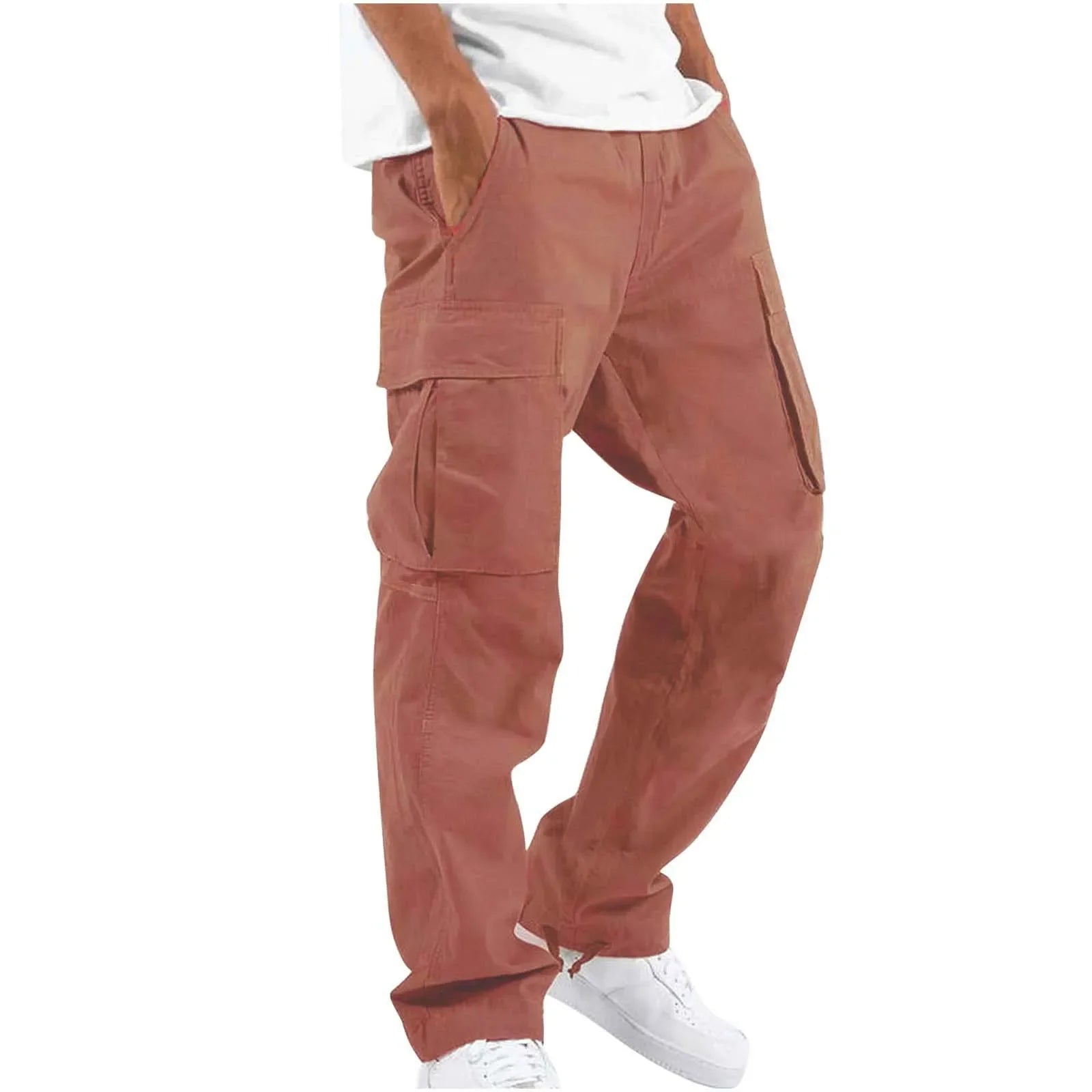 New 2025 Pocket Design Solid Cargo Pants Trousers for Men Full Length Casual Loose Drawstring Pockets Pants Male Cargo Pants 5XL