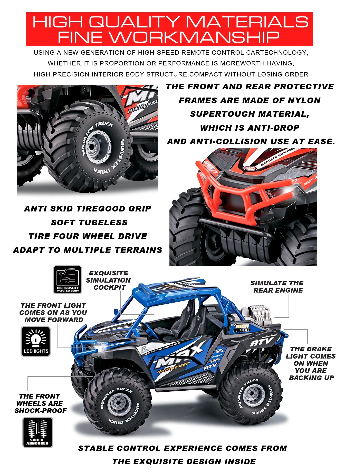 RC Car for Kids, 4WD Buggy Alloy, High Horsepower, Climbing, Rechargeable, Drop Resistant, Toys for Boys, Racing