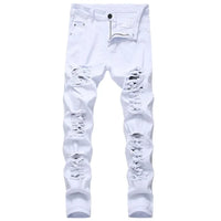 2025 Hole Denim Pants Men's Tide Brand Ruined Hole Jeans Solid Slim All-match High Street Hip Hop Trousers Red White Large Size